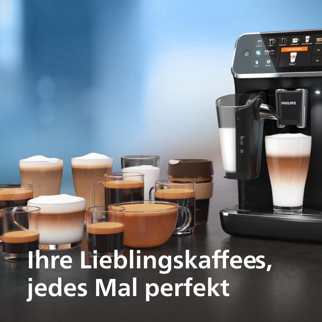 Philips Serie 5400 Kaffeevollautomat - Genießen Sie 12 Getränke, schnell reinigendes LatteGo, intuitives TFT-Display, anpassbare Kaffeeeinstellungen, erstklassiges Küchendesign (EP5441/50)